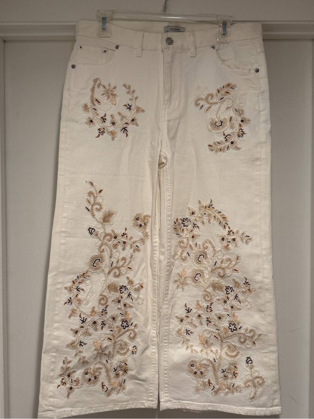 Zara The Western Embroidery Culotte White Jeans - Picture 2 of 7